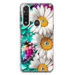 Motorola Moto G Power Colorful Crystal White Daisies Rainbow Gems Teal Double Layer Phone Case Cover