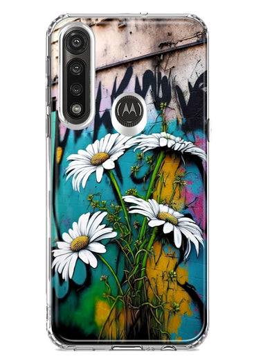 Motorola G Power 2020 White Daisies Graffiti Wall Art Painting Hybrid Protective Phone Case Cover