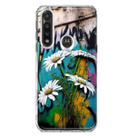 Motorola G Power 2020 White Daisies Graffiti Wall Art Painting Hybrid Protective Phone Case Cover