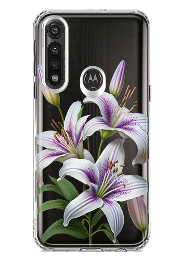 Motorola Moto G Power White Lavender Lily Purple Flowers Floral Hybrid Protective Phone Case Cover