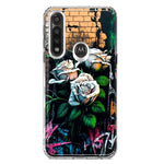Motorola G Power 2020 White Roses Graffiti Wall Art Painting Hybrid Protective Phone Case Cover