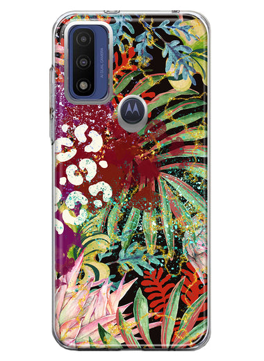 Motorola Moto G Pure 2021 G Power 2022 Leopard Tropical Flowers Vacation Dreams Hibiscus Floral Hybrid Protective Phone Case Cover