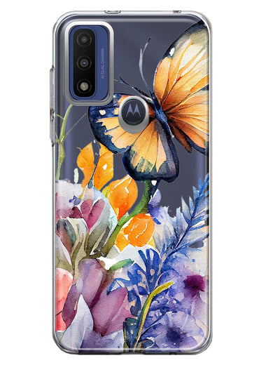 Motorola Moto G Pure 2021 G Power 2022 Spring Summer Flowers Butterfly Purple Blue Lilac Floral Hybrid Protective Phone Case Cover