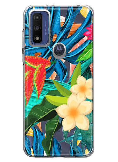 Motorola Moto G Play 2023 Blue Monstera Pothos Tropical Floral Summer Flowers Hybrid Protective Phone Case Cover