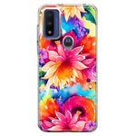 Motorola Moto G Play 2023 Watercolor Paint Summer Rainbow Flowers Bouquet Bloom Floral Hybrid Protective Phone Case Cover