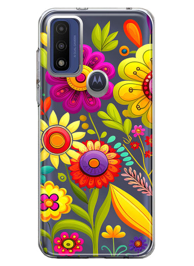 Motorola Moto G Play 2023 Colorful Yellow Pink Folk Style Floral Vibrant Spring Flowers Hybrid Protective Phone Case Cover