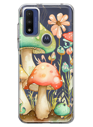 Motorola Moto G Play 2023 Fairytale Watercolor Mushrooms Pastel Spring Flowers Floral Hybrid Protective Phone Case Cover