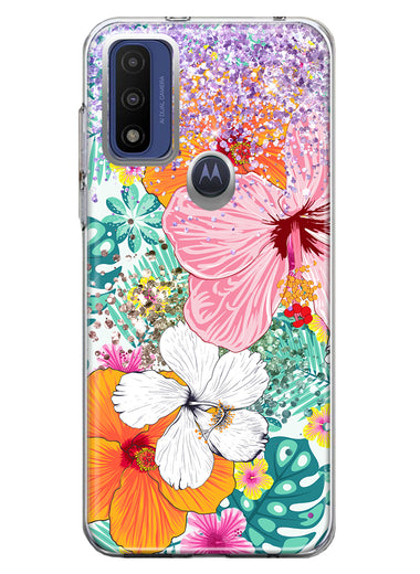 Motorola Moto G Pure 2021 G Power 2022 Hawaiian Vibes Hibiscus Flowers Monstera Vacation Summer Hybrid Protective Phone Case Cover