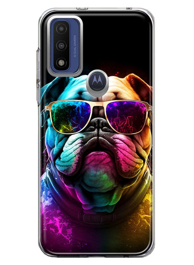 Motorola Moto G Pure Neon Rainbow Glow Bulldog Hybrid Protective Phone Case Cover