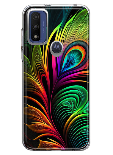 Motorola Moto G Pure G Power 2022 Neon Rainbow Glow Peacock Feather Hybrid Protective Phone Case Cover