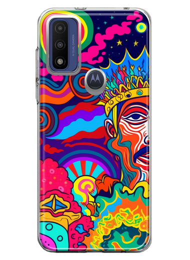 Motorola Moto G Pure G Power 2022 Neon Rainbow Psychedelic Indie Hippie Indie King Hybrid Protective Phone Case Cover