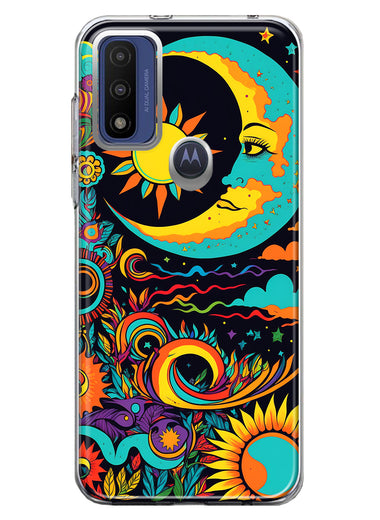 Motorola Moto G Pure G Power 2022 Neon Rainbow Psychedelic Indie Hippie Indie Moon Hybrid Protective Phone Case Cover