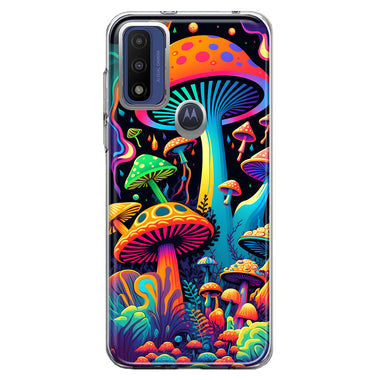 Motorola Moto G Pure G Power 2022 Neon Rainbow Psychedelic Indie Hippie Mushrooms Hybrid Protective Phone Case Cover