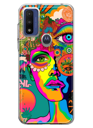 Motorola Moto G Pure G Power 2022 Neon Rainbow Psychedelic Hippie One Eye Pop Art Hybrid Protective Phone Case Cover