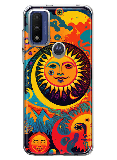 Motorola Moto G Pure G Power 2022 Neon Rainbow Psychedelic Indie Hippie Sun Moon Hybrid Protective Phone Case Cover