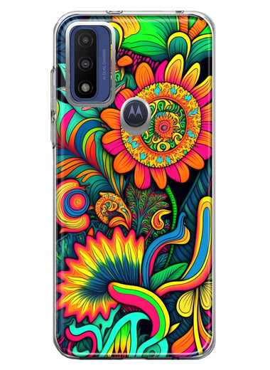Motorola Moto G Pure G Power 2022 Neon Rainbow Psychedelic Indie Hippie Sunflowers Hybrid Protective Phone Case Cover