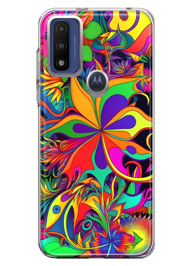 Motorola Moto G Pure G Power 2022 Neon Rainbow Psychedelic Hippie Wild Flowers Hybrid Protective Phone Case Cover