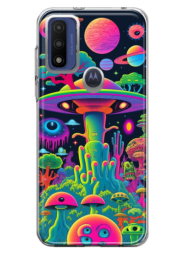 Motorola Moto G Pure G Power 2022 Neon Rainbow Psychedelic UFO Alien Planet Hybrid Protective Phone Case Cover