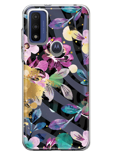 Motorola Moto G Pure 2021 G Power 2022 Zebra Stripes Tropical Flowers Purple Blue Summer Vibes Hybrid Protective Phone Case Cover