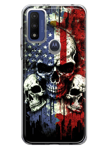 Motorola Moto G Pure American USA Flag Skulls Blue Red Double Layer Phone Case Cover