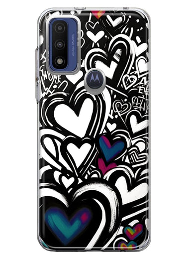 Motorola Moto G Play 2023 Black White Hearts Love Graffiti Hybrid Protective Phone Case Cover