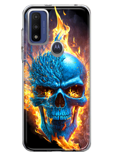 Motorola Moto G Pure Blue Flaming Skull Burning Fire Double Layer Phone Case Cover