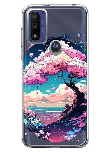 Motorola Moto G Pure G Power 2022 Kawaii Manga Pink Cherry Blossom Japanese Sky Floral Ocean Hybrid Protective Phone Case Cover