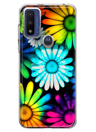 Motorola Moto G Pure Neon Rainbow Daisy Glow Colorful Daisies Baby Blue Pink Yellow White Double Layer Phone Case Cover