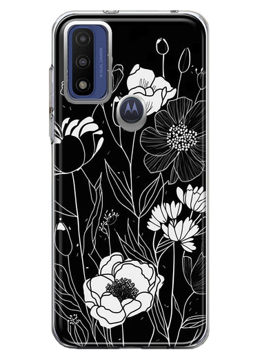 Motorola Moto G Pure G Power 2022 Line Drawing Art White Floral Flowers Hybrid Protective Phone Case Cover