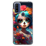 Motorola Moto G Play 2023 Halloween Spooky Colorful Day of the Dead Skull Girl Hybrid Protective Phone Case Cover