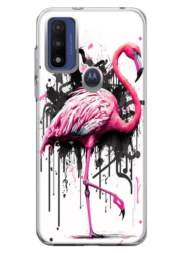 Motorola Moto G Play 2023 Pink Flamingo Painting Graffiti Hybrid Protective Phone Case Cover