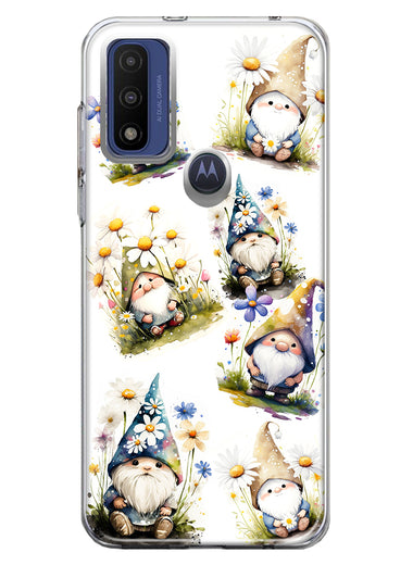 Motorola Moto G Play 2023 Cute White Blue Daisies Gnomes Hybrid Protective Phone Case Cover