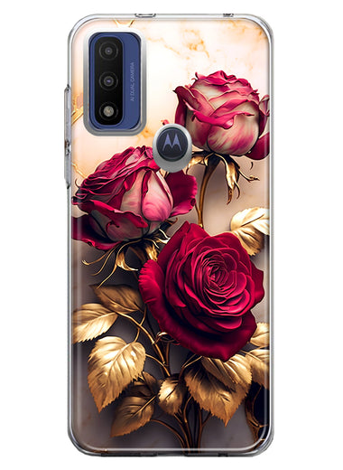 Motorola Moto G Pure Romantic Elegant Gold Marble Red Roses Double Layer Phone Case Cover