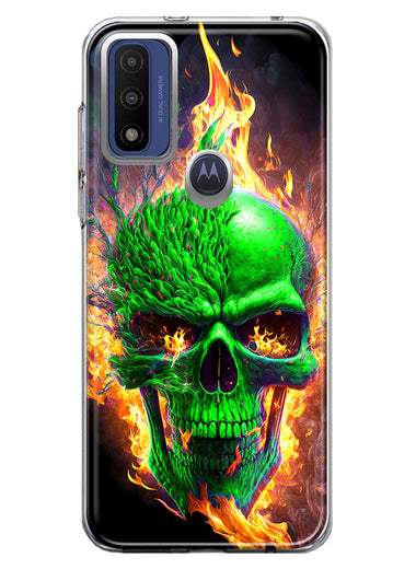 Motorola Moto G Pure Green Flaming Skull Burning Fire Double Layer Phone Case Cover