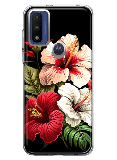Motorola Moto G Pure G Power 2022 Pink Red Hibiscus Wild Flowers Floral Hybrid Protective Phone Case Cover