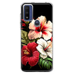 Motorola Moto G Play 2023 Pink Red Hibiscus Wild Flowers Floral Hybrid Protective Phone Case Cover