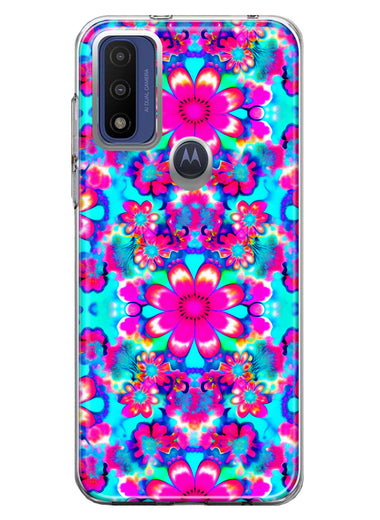 Motorola Moto G Play 2023 Pink Blue Vintage Hippie Tie Dye Flowers Hybrid Protective Phone Case Cover