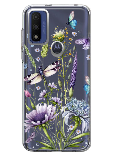 Motorola Moto G Play 2023 Lavender Dragonfly Butterflies Spring Flowers Hybrid Protective Phone Case Cover