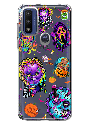 Motorola Moto G Pure 2021 G Power 2022 Cute Halloween Spooky Horror Scary Neon Characters Hybrid Protective Phone Case Cover