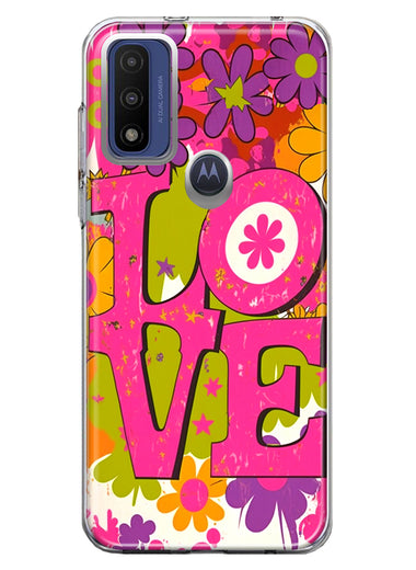 Motorola Moto G Play 2023 Pink Daisy Love Graffiti Painting Art Hybrid Protective Phone Case Cover