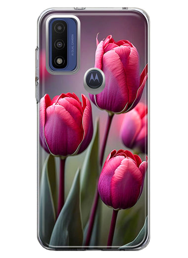 Motorola Moto G Play 2023 Pink Tulip Flowers Floral Hybrid Protective Phone Case Cover