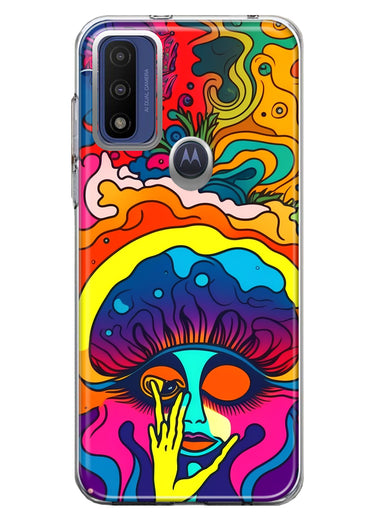 Motorola Moto G Play 2023 Neon Rainbow Psychedelic Trippy Hippie Big Brain Hybrid Protective Phone Case Cover