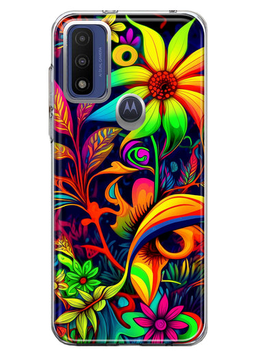 Motorola Moto G Pure 2021 G Power 2022 Neon Rainbow Psychedelic Trippy Hippie Daisy Flowers Hybrid Protective Phone Case Cover