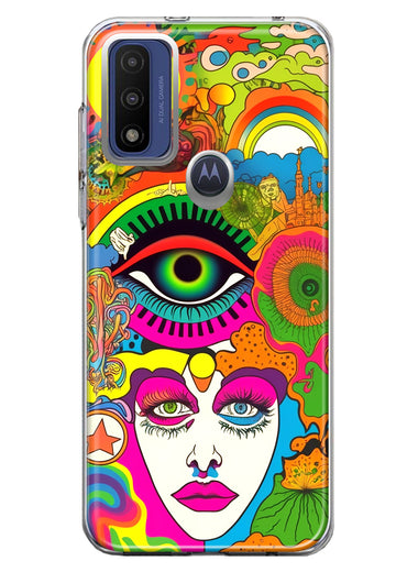 Motorola Moto G Play 2023 Neon Rainbow Psychedelic Trippy Hippie DaydreamHybrid Protective Phone Case Cover