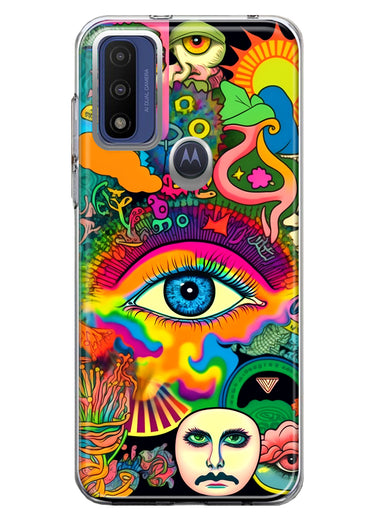 Motorola Moto G Pure 2021 G Power 2022 Neon Rainbow Psychedelic Trippy Hippie Multiple Eyes Hybrid Protective Phone Case Cover