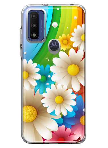 Motorola Moto G Pure Colorful Rainbow Daisies Blue Pink White Green Double Layer Phone Case Cover