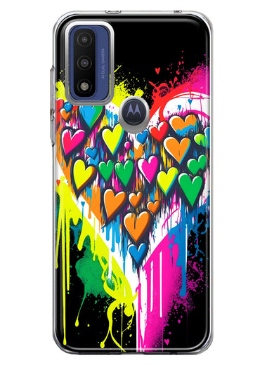 Motorola Moto G Play 2023 Colorful Rainbow Hearts Love Graffiti Painting Hybrid Protective Phone Case Cover