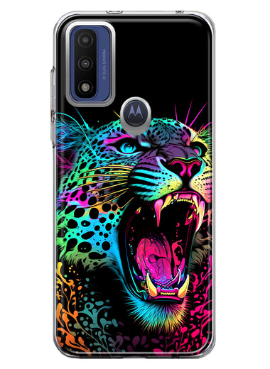 Motorola Moto G Pure G Power 2022 Neon Rainbow Glow Colorful Leopard Hybrid Protective Phone Case Cover