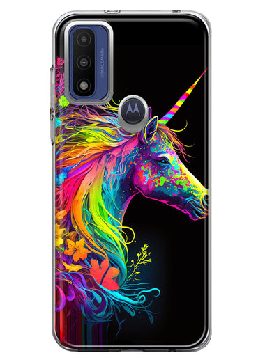 Motorola Moto G Pure G Power 2022 Neon Rainbow Glow Unicorn Floral Hybrid Protective Phone Case Cover