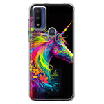 Motorola Moto G Pure G Power 2022 Neon Rainbow Glow Unicorn Floral Hybrid Protective Phone Case Cover